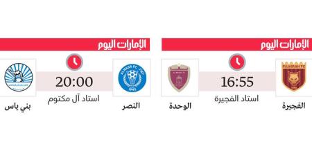 الفجيرة يواجه الوحدة والنصر يصطدم ببني ياس في دور الـ16 لكأس رئيس الدولة