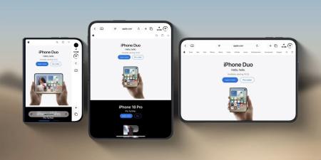 أبل تختبر حلًا لمشكلة ضيق واجهة Safari على الشاشة الخارجية لهاتف iPhone Duo