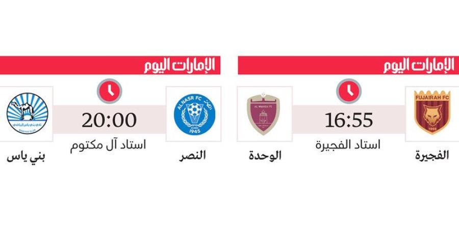 الفجيرة يواجه الوحدة والنصر يصطدم ببني ياس في دور الـ16 لكأس رئيس الدولة