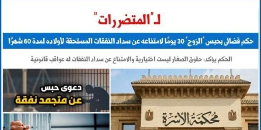 للمتضررات.. حكم قضائى بحبس "الزوج" 30 يومًا لامتناعه عن سداد النفقات :اليوم السابع